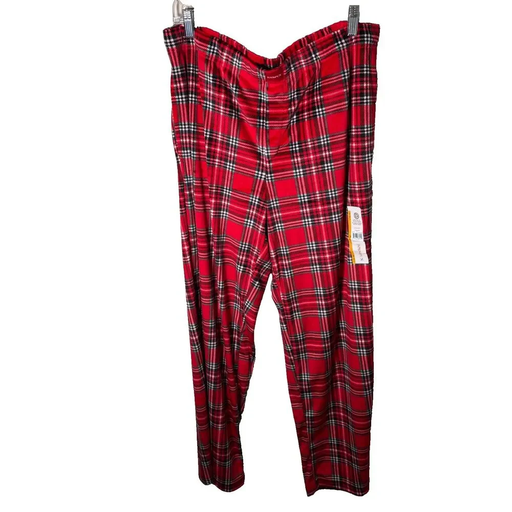 Joyspun Pajama Pants Women's Large Red Plaid Fleece Pull On Casual Lounge